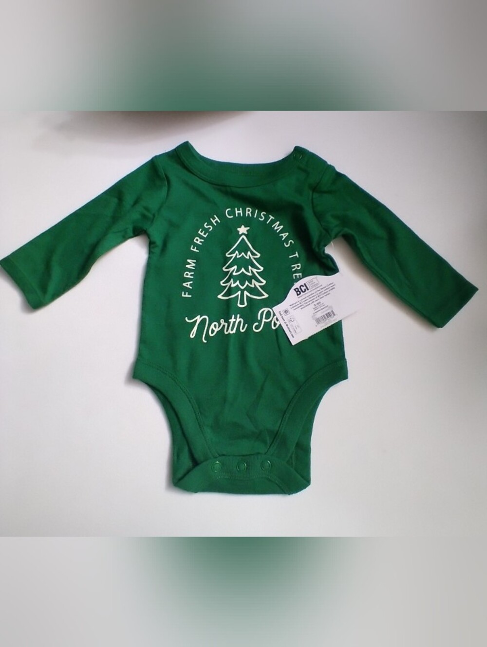 Holiday Time Green Christmas Tree Long-Sleeve Baby One-Piece New Size 0-3 months